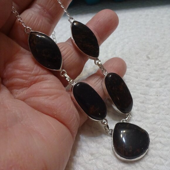 Natural MAHOGANY OBSIDIAN Handmade Sterling 925 Necklace 18" #896C - Picture 2 of 4